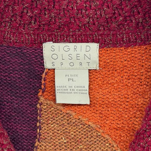 SIGRID OLSEN Sweater Womens PL Petite Colorblock Shawl Wool Blend Cardigan Red - Picture 5 of 14
